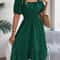 Short Sleeved Ruffled Edge Long Dresses, Waisted Dress Square Neck for Women