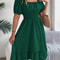 Short Sleeved Ruffled Edge Long Dresses, Waisted Dress Square Neck for Women