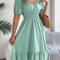 Short Sleeved Ruffled Edge Long Dresses, Waisted Dress Square Neck for Women