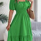 Short Sleeved Ruffled Edge Long Dresses, Waisted Dress Square Neck for Women
