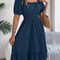 Short Sleeved Ruffled Edge Long Dresses, Waisted Dress Square Neck for Women