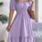 Short Sleeved Ruffled Edge Long Dresses, Waisted Dress Square Neck for Women