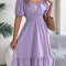 Short Sleeved Ruffled Edge Long Dresses, Waisted Dress Square Neck for Women