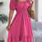 Short Sleeved Ruffled Edge Long Dresses, Waisted Dress Square Neck for Women