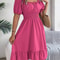 Short Sleeved Ruffled Edge Long Dresses, Waisted Dress Square Neck for Women