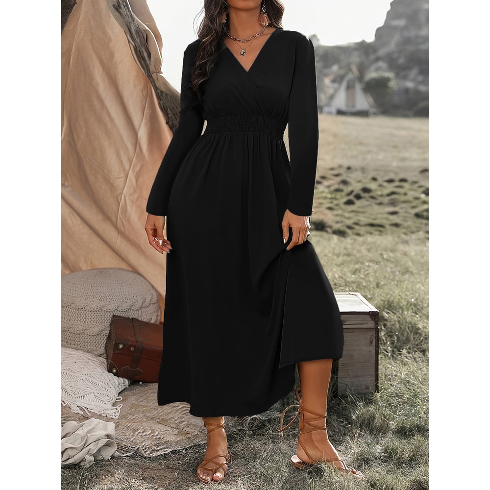 Fashion V-Neck Plus Size Tunic Long Sleeve Dress for Autumn