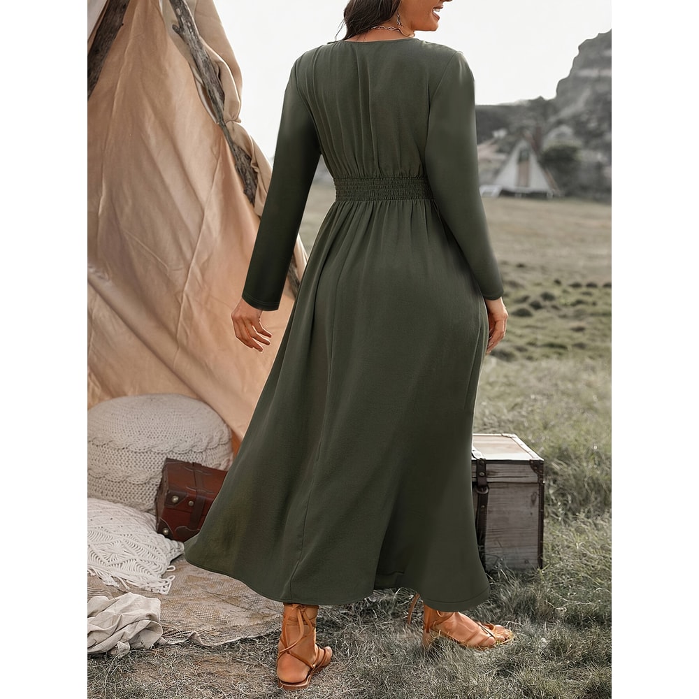 Fashion V-Neck Plus Size Tunic Long Sleeve Dress for Autumn