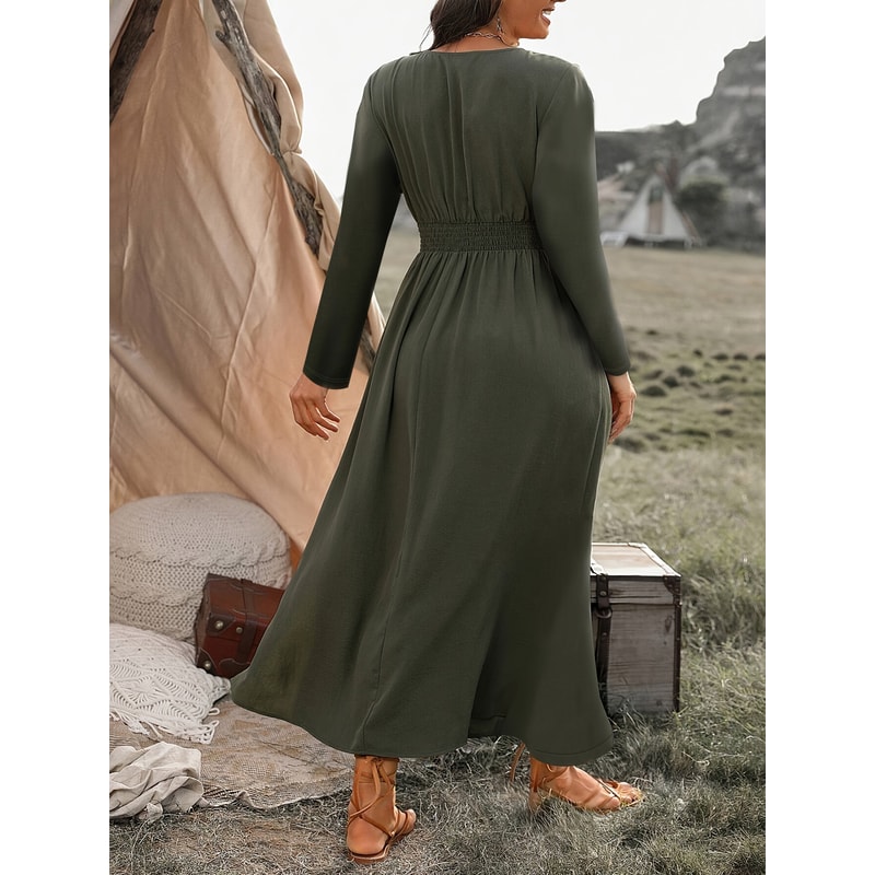 Fashion V-Neck Plus Size Tunic Long Sleeve Dress for Autumn