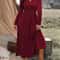 Fashion V-Neck Plus Size Tunic Long Sleeve Dress for Autumn
