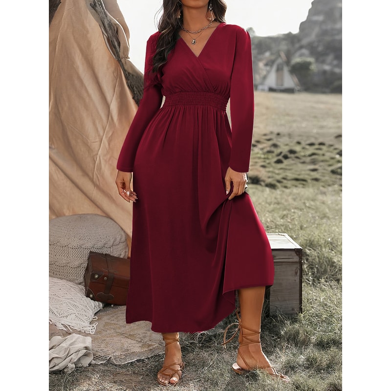 Fashion V-Neck Plus Size Tunic Long Sleeve Dress for Autumn