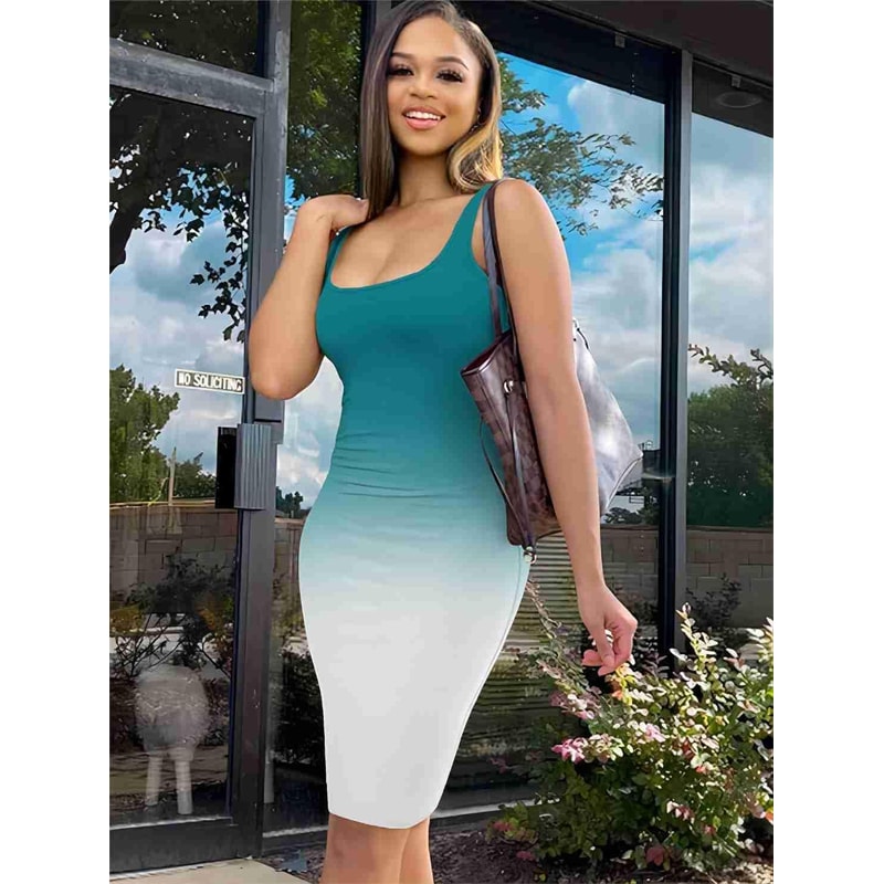 Ribbed Sheath Dress, Elegant Spring and Summer Sleeveless Dress, Women's Wear