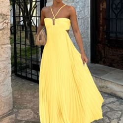elegant backless pleated long dress, fashionable summer camisole beach vacation long dress