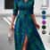 Women's Long Sleeve Belted Waist Midi Dress, Elegant Random Print Button Down Shirt Dress, Spring Fall Office Casual
