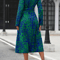 Women's Long Sleeve Belted Waist Midi Dress, Elegant Random Print Button Down Shirt Dress, Spring Fall Office Casual