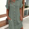 Ladies Casual Holiday Vestidos, Vintage Women Solid Mini Dress, V-neck Three Quarter Sleeve Dress