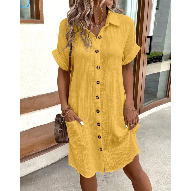 Ladies Casual Holiday Vestidos, Vintage Women Solid Mini Dress, V-neck Three Quarter Sleeve Dress