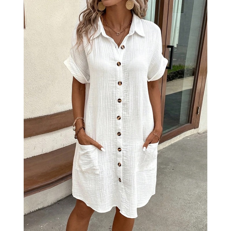 Ladies Casual Holiday Vestidos, Vintage Women Solid Mini Dress, V-neck Three Quarter Sleeve Dress