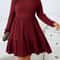 Autumn and Winter Plus Size Women's Dress, Long Sleeve Round Neck Solid Color with Ruffle Hem and Pockets