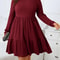 Autumn and Winter Plus Size Women's Dress, Long Sleeve Round Neck Solid Color with Ruffle Hem and Pockets