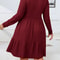 Autumn and Winter Plus Size Women's Dress, Long Sleeve Round Neck Solid Color with Ruffle Hem and Pockets