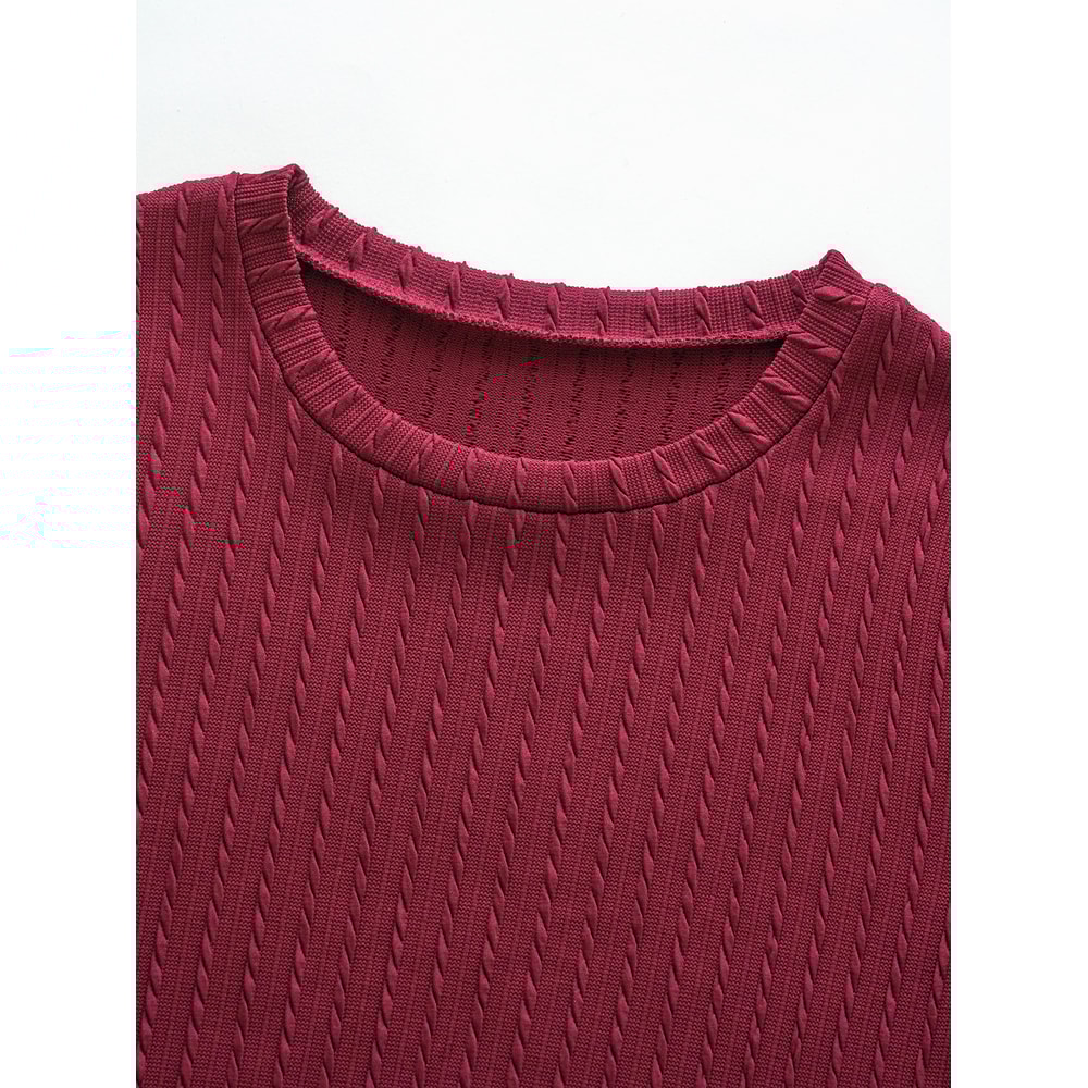 Autumn and Winter Plus Size Women's Dress, Long Sleeve Round Neck Solid Color with Ruffle Hem and Pockets