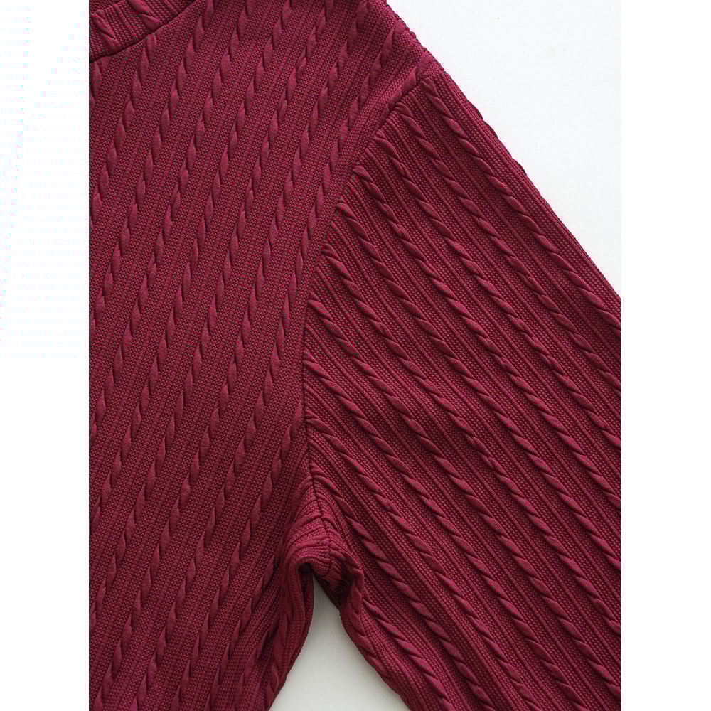 Autumn and Winter Plus Size Women's Dress, Long Sleeve Round Neck Solid Color with Ruffle Hem and Pockets