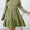 Autumn and Winter Plus Size Women's Dress, Long Sleeve Round Neck Solid Color with Ruffle Hem and Pockets