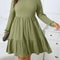 Autumn and Winter Plus Size Women's Dress, Long Sleeve Round Neck Solid Color with Ruffle Hem and Pockets