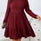 Autumn and Winter Plus Size Women's Dress, Long Sleeve Round Neck Solid Color with Ruffle Hem and Pockets