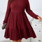 Autumn and Winter Plus Size Women's Dress, Long Sleeve Round Neck Solid Color with Ruffle Hem and Pockets