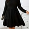 Autumn and Winter Plus Size Women's Dress, Long Sleeve Round Neck Solid Color with Ruffle Hem and Pockets