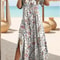 Plus Size V-Neck Butterfly Print Dress, Elegant Summer Split Hem Short Sleeve Women's Fashion