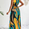 Tropical Print V-Neck Waist Section Cable Knit Fit And Flare Dress, Maxi Women Outfit, Perfect Summer Style