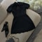 Black Lace Hollow Out Mini Dress, Tossy Patchwork Short Sleeve, Sexy High Waist Women's Casual Party Dress