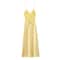 Chic Lady Dresses Women Fashion Solid Satin Pleated Backless Zipper Midi Dress Thin Straps VNeck 1