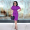 Womens Elegant Pencil Midi Dress, Short Sleeve Cocktail Party Dress with Belt