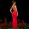 Maxi Evening Dress with Flower Decorated Straps and Sleeveless Neck Wrap