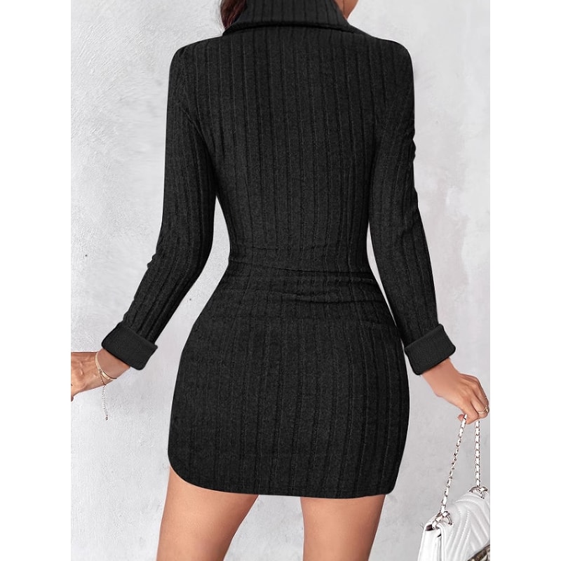 V-Neck Fitted Bodycon Long Sleeve Dress, New Autumn and Winter Solid Color Women Dress from Europe and America