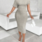 Asymmetric Shoulder Women's Fashion Textured Fabric Dress in Solid Color for Every Occasion