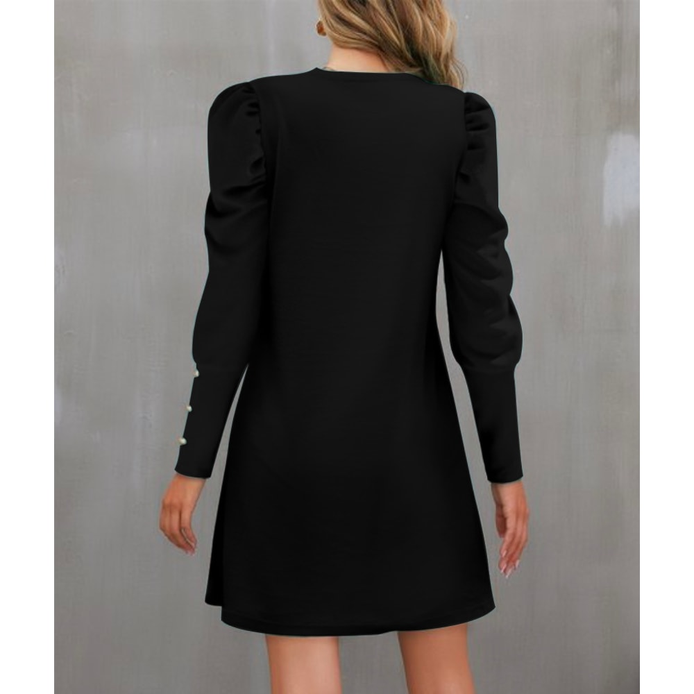 Women's Clothing Amazon, Pure Color Round Neck, Autumn and Winter New Puff Sleeve Button, European and American Cross-Bo