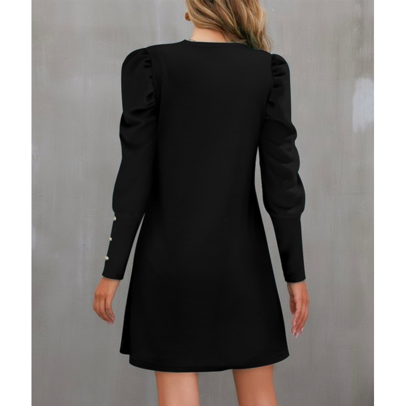 Women's Clothing Amazon, Pure Color Round Neck, Autumn and Winter New Puff Sleeve Button, European and American Cross-Bo