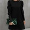 Women's Clothing Amazon, Pure Color Round Neck, Autumn and Winter New Puff Sleeve Button, European and American Cross-Bo
