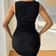 Women's Large Size Directional Elastic Ribbed V-Neck Slimming Jumpsuit with Cinched Waist