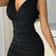 Women's Large Size Directional Elastic Ribbed V-Neck Slimming Jumpsuit with Cinched Waist