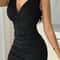 Women's Large Size Directional Elastic Ribbed V-Neck Slimming Jumpsuit with Cinched Waist