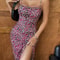 Women's Summer Slip Dress, Leopard Print Hip Skirt, Slit Bandeau Tight Height Solid Color