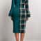 Womens Dress Plaid Patchwork Green Round Neck Tight Dress, No Belt, Stylish Casual Fit for All Occasions