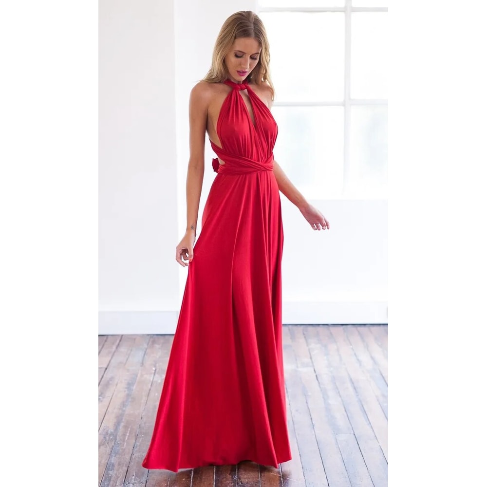Sexy Women Multiway Wrap Convertible Boho Maxi Dress Red Bandage Long Dress For Party Bridesmaids I 26
