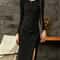 Black Sequin Bodycon Dress For Women Autumn Elegant Lady Sexy Split Knitted Birthday Dress Luxury E 1