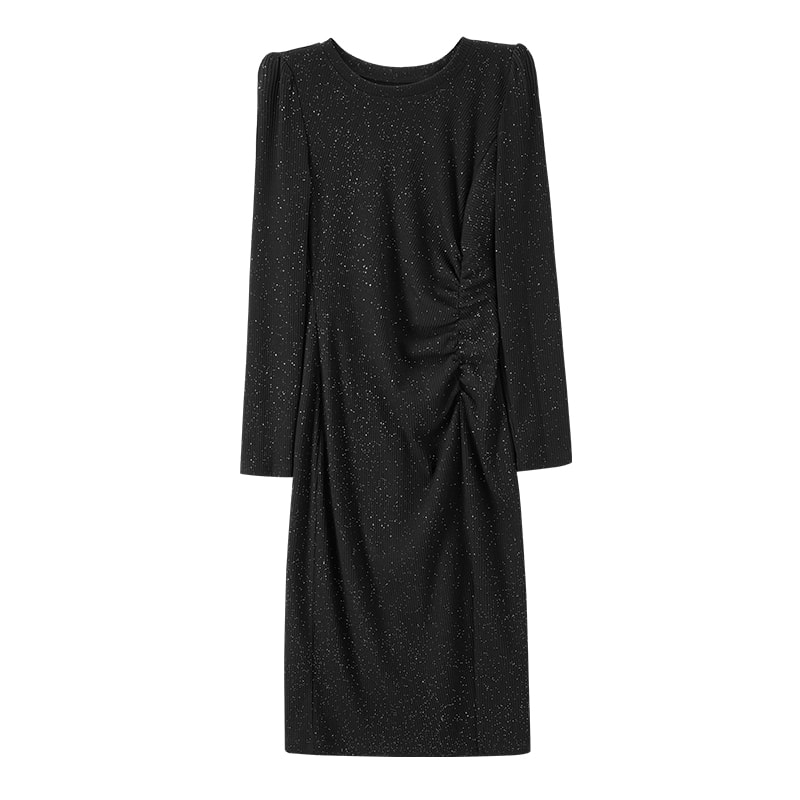 Black Sequin Bodycon Dress For Women Autumn Elegant Lady Sexy Split Knitted Birthday Dress Luxury E 0